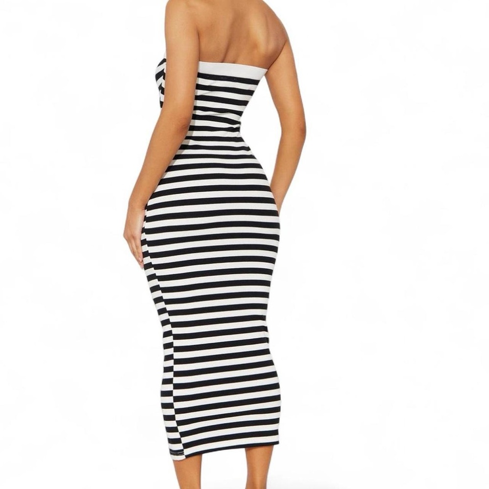 Fashion Nova Black and White Striped Midi Dress - Picture 2 of 4